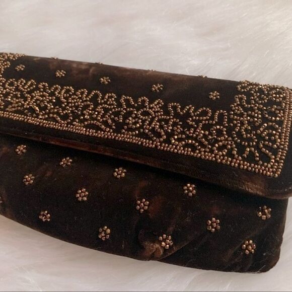 Vintage Soure’ Velvet Beaded Evening Clutch